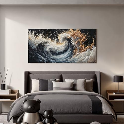 YISXINOAG Blue Gold Ocean Wall Art Coastal Abstract Painting Canvas 20"X40" - color: blue gold, size: 40"L x 20"W