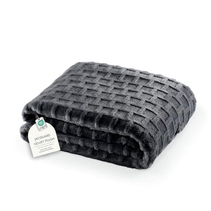 Velvet Plush Jacquard Tile Throw Blanket for Couch - Buttery Soft, Cozy Throw, for Women (Jet Black, 50" x 60") - color: Jet Black