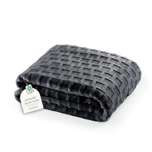 Velvet Plush Jacquard Tile Throw Blanket for Couch - Buttery Soft, Cozy Throw, for Women (Jet Black, 50" x 60") - color: Jet Black