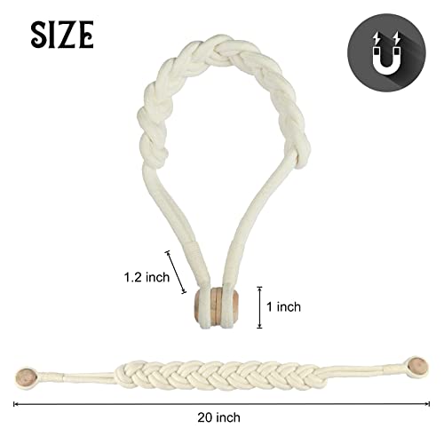 BEL AVENIR Curtain Tiebacks Magnetic 4 Pack Woven Drapery Holdback - color: Ivory Braid-4 Pack