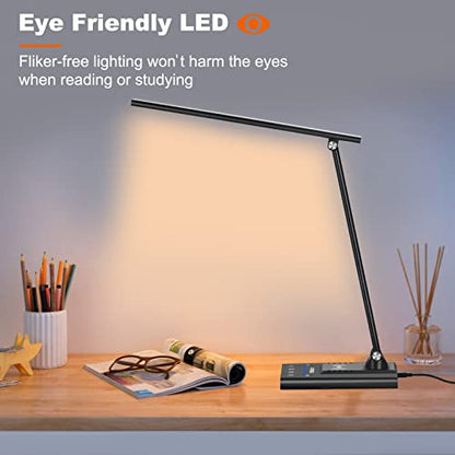 AFROG 5th Gen Multifunctional LED Desk Lamp with 10W Fast Wireless Charger, USB Charging Port,1800Lux Super Bright,5 Lighting Mode,7 Brightness, Touch Control, Auto Timer, 15W Office Table Lamp - color: Black 5.0 Pro