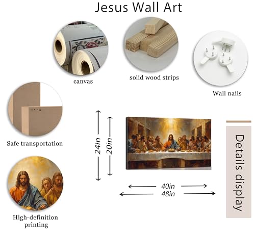 ZAWUDVC Large The Last Supper Wall Art, Jesus Christ Religious Canvas Print Poster, Christian Wall Decor for Church Living Room Bedroom, Biblical Home Decoration, - color: Dinner, size: 40"L x 20"W