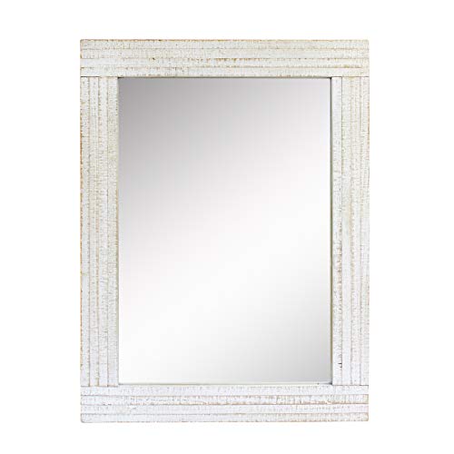 Stonebriar 24" x 18" Rectangle Worn White Wood Frame Wall Mirror with Attached Hanging Brackets, Decorative Country Rustic Decor for the Living Room, Bedroom, Bathroom, Hallway, and Entryway - color: White