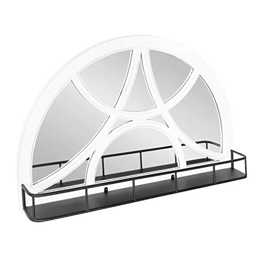 Kate and Laurel Hollowday Rustic Wood Framed Arched Wall Mirror with Shelf, 18.5 x 30, White and Black, Farmhouse Wall Decor