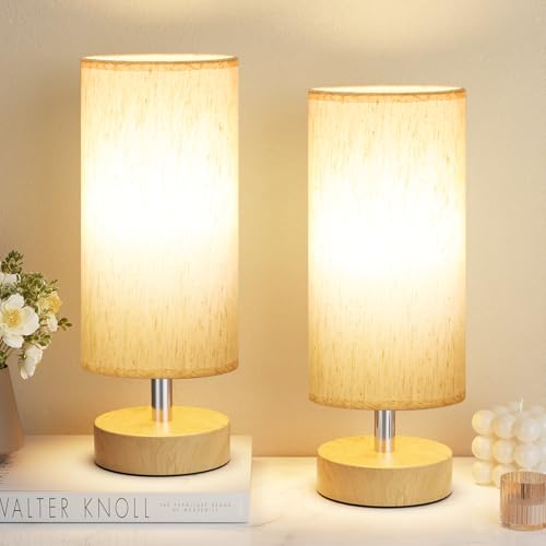 Table Lamps Set of 2 （Cream Shade - Wood Base, 11.6" Inline Control） - color: Cream Shade-Wood Base 2pcs, size: 11.6" Inline Control