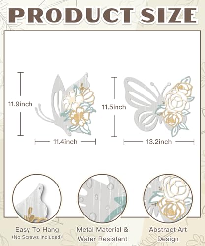 Putuo Decor 2 Pieces Butterfly Metal Wall Decor Floral Iron Wall Sculptures Modern Minimalist Butterfly Flower Wall Art for Living Room Bedroom Hallway Kitchen Bathroom Home Decoration - color: Butterfly