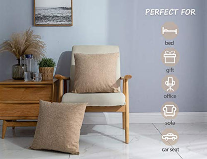 Stellhome Linen Throw Pillow Covers Square Solid Farmhouse Burlap Cushion Covers for Bed Couch Sofa Bench, 18 x 18 inch (45 cm), Natural Linen, Set of 2 - color: Natural Linen, size: 18" x 18" (Pack of 2)