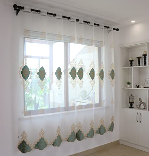SLOW SOUL 2 Panels European Luxury Curtains Velvet Embroidered Tulle for Living Room Kitchen Bedroom Sheer Curtain with Grommet Light Green 50W X 90L inch - color: Lightgreen/Grommets, size: 50"W x 90"L (Pack of 2)