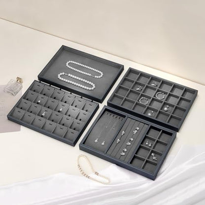 Grey Microfiber Flat Jewelry Catchall Display Organizer Tray - size: 1 Grid