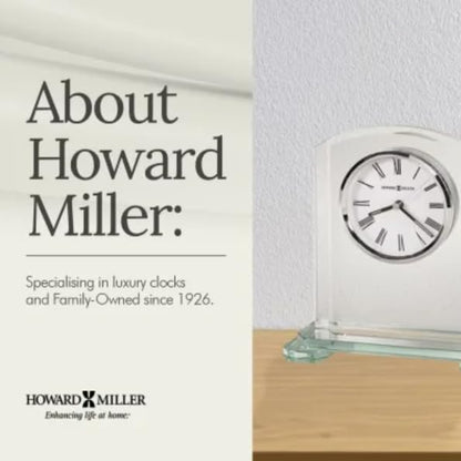 Howard Miller Stratus Tabletop Clock – Arched Glass Alarm Clock with Roman Numerals, Battery Operated Quartz Movement, Modern Desk Clock