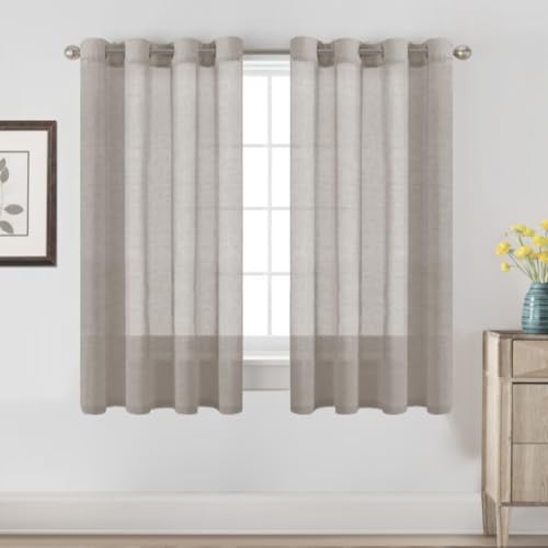 H.VERSAILTEX Taupe Linen Sheer Curtains 63" 2 Panels Grommet - color: Taupe, size: 52"W x 63"L (Pack of 2)