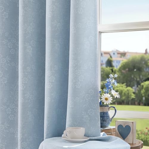 Beauoop Blue Floral Jacquard Blackout Curtains for Bedroom 52x63 2 Panels - color: Blue, size: 52"W x 63"L (Pack of 2)