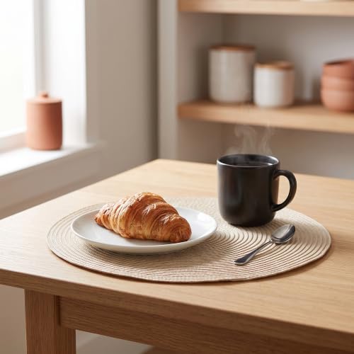 20 Pcs 15 Inch Round Woven Placemats, 38cm Braided Place Mats Heat Resistant for Kitchen Dining Party Table Decor, Beige