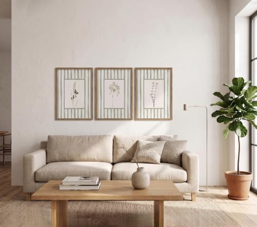 tgguytiy Sage Green Bathroom Wall Art Set of 3, Framed Botanical Prints - color: Striped Sagebrush, size: 16x12