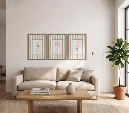 tgguytiy Sage Green Bathroom Wall Art Set of 3, Framed Botanical Prints - color: Striped Sagebrush, size: 16x12