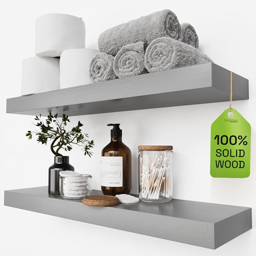 Solid Wood Floating Shelves for Wall 24 inch Grey, Wooden Bathroom Shelf - color: Grey, size: 24 Inch