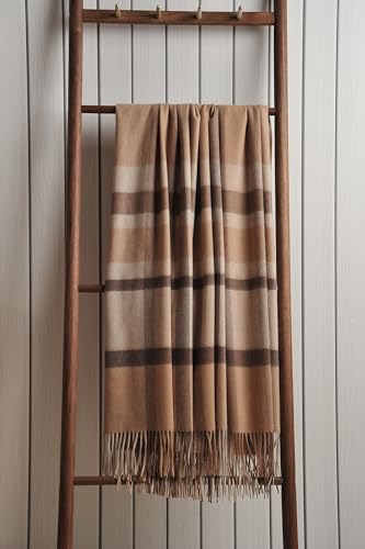 EP Mode 100% Pure Cashmere Throw Blanket for Sofa, Camel Tartan - color: Camel Tartan