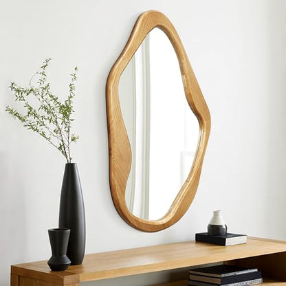 LuxenHome Asymmetrical Wall Mirror with Natural Pine Wood Frame - color: Irregular Asymmetrical