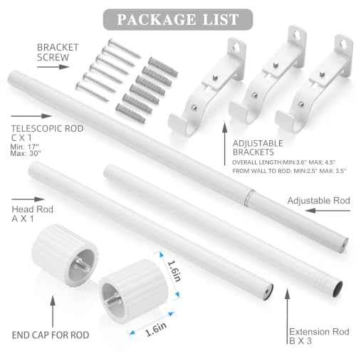Curtain Rods 16-76", 1 Inch Adjustable White Curtain Rod, 1 Pack - color: White, size: 16" to 76" 1 Pack