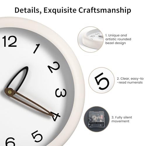12 Inch Silent Quartz Wall Clock Battery Operated Clock (Off White) - color: Off White