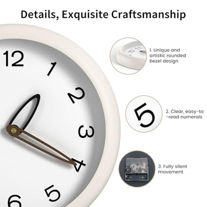 12 Inch Silent Quartz Wall Clock Battery Operated Clock (Off White) - color: Off White