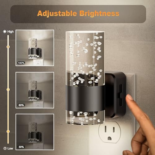 JandCase Bubble Night Lights Plug into Wall,5000K White Nightlight Dimmable - color: Pure Black