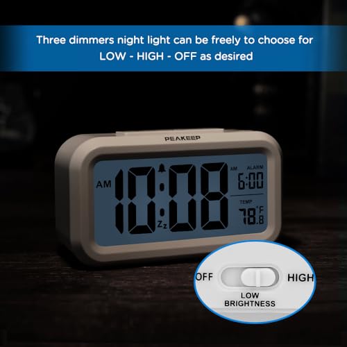 Peakeep Night Light Digital Alarm Clock Battery Operated Indoor Temperature - color: White