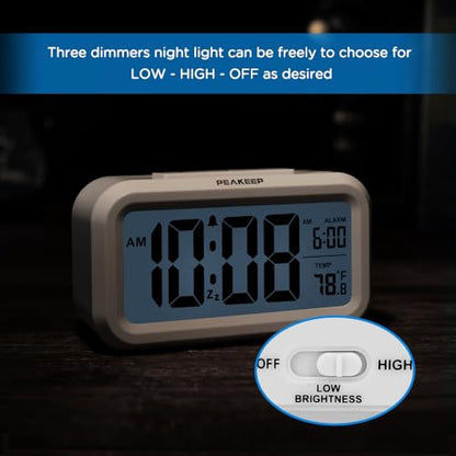 Peakeep Night Light Digital Alarm Clock Battery Operated Indoor Temperature - color: White