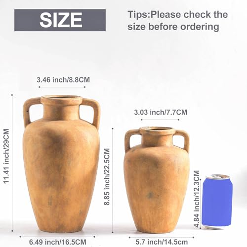 Ceramic Vase with 2 Handles, 11.41 Inch Rustic Farmhouse Vase - color: 103-2-11.4in
