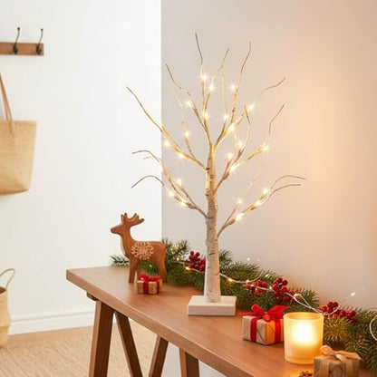 Vanthylit Lighted Tree, White Birch Tree with LED Lights, Prelit Artificial Tree with Timer, Centerpiece Tree Light for Christmas Decorations, Light Up Tabletop Tree Home Decor (2 FT, Warm White) - size: 2ft