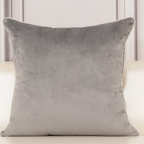 Aeckself European Floral Pillow Cover 20x20 Inch, Luxury Velvet Embroidered Decorative Throw Pillow Cover for Couch Bedroom Living Room, Grey and White - color: Gray, size: 20" x 20" (Pack of 1)