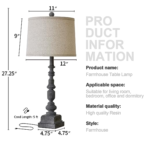 Oneach 27.75" Farmhouse Table Lamps Set of 2 for Living Room, USB A+C Port - color: Gray