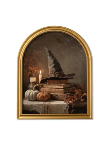 TwoDays Vintage Halloween Gold Arched Framed Wall Art, 11" x 13.8"