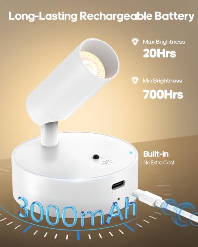 Spotlights Indoor with Remote, 3000Mah Rechargeable Wireless Plant Light - color: White-3000mAh
