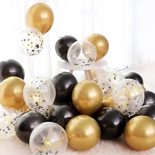Patimate Black Gold Confetti Balloons Set 50 pcs 12 inch - color: Metallic Gold Black