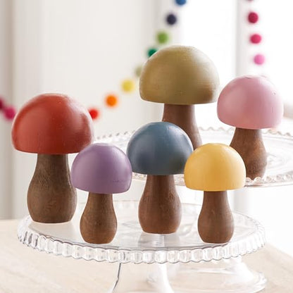 Your Heart's Content Wooden Mushroom Decor Set of 6 (Rainbow 6) - color: Rainbow 6