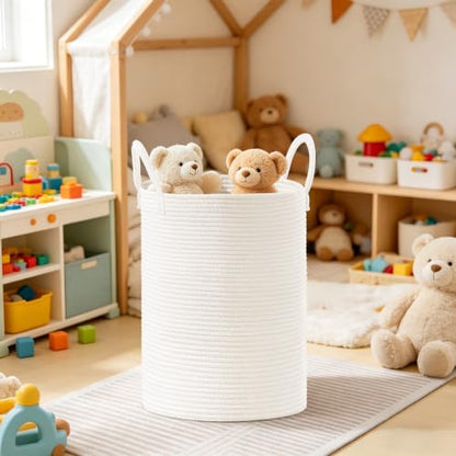 58L Tall Cotton Rope Laundry Basket with Handles, White - color: White, size: 58L