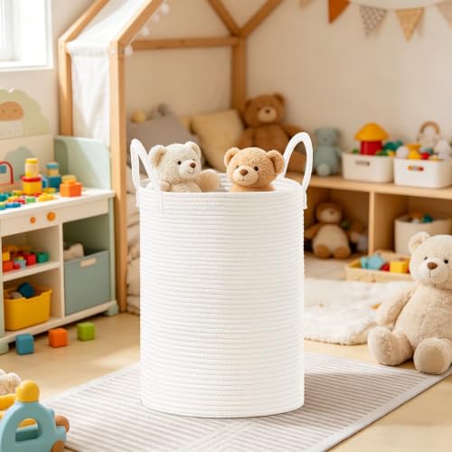 88L Large Tall Cotton Rope Laundry Basket with Handles, White - color: White, size: 88L
