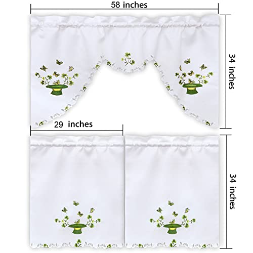 Simhomsen Embroidered Irish Clover Kitchen Window Curtain Swag and Tiers Set for St. Patrick’s Day and Spring (Clover B) - color: Clover B