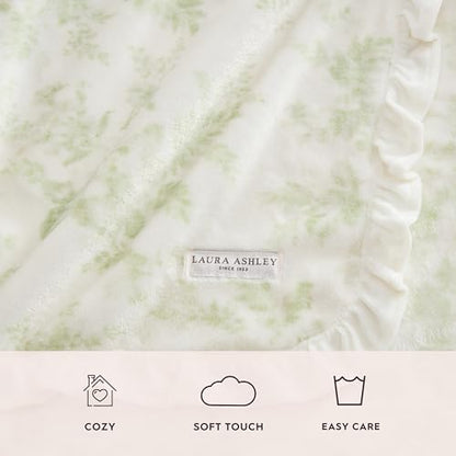 Laura Ashley - Soft Throw Blanket, Lightweight, for Bed & Couch, 50 x 70 - color: Annalise Green