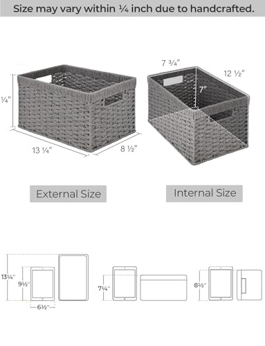 StorageWorks Wicker Storage Baskets, Gray Baskets for Storage, 2-Pack - color: Gray (Paper Rope), size: 2x 13"L x 8¼"W x 7"H