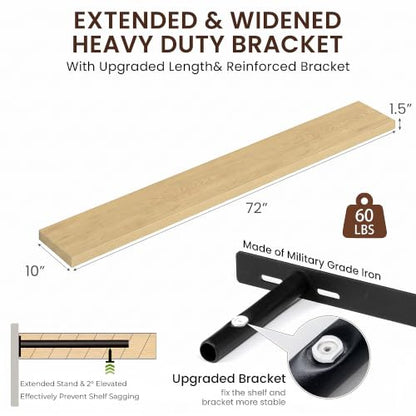 Dreamland 72Inch Oak Floating Shelves 10" Deep Wall Mounted Set of 1 - color: Oak, size: 10"D x 72"L