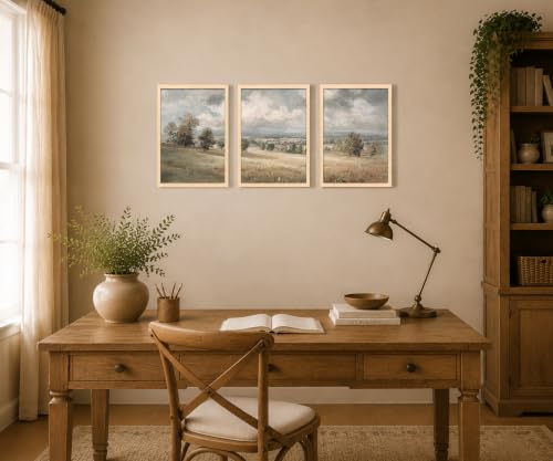 Framed Neutral Landscape Wall Art Set of 3, Farmhouse Prints - color: Golden Farmland, size: 16x24 Inches
