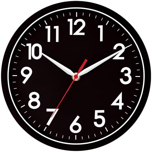 AKCISOT 8 Inch Wall Clock, Silent Battery Operated Analog Clock, Black - color: J_black-black, size: 8 Inch
