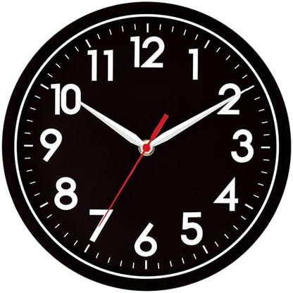 AKCISOT 8 Inch Wall Clock, Silent Battery Operated Analog Clock, Black - color: J_black-black, size: 8 Inch