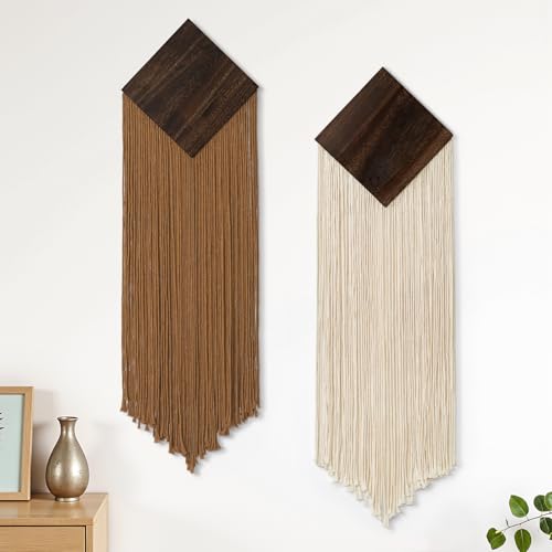 Macrame Wall Hanging Boho Chic Home Decor Brown Beige Tassel Yarn Tapestry - color: Diamond-brown Beige-2pcs
