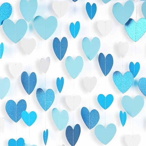 Baby Boy Shower Decorations - Light Blue Garland Party Decorations, White Streamers Baby Blue Birthday Decor, Graduation Bachelorette Bridal Engagement Wedding Christmas Banner Decor Garsellen - color: Glitter Blue White