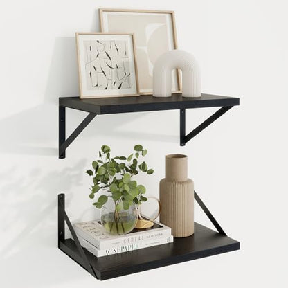Axeman Deep Floating Shelves, 16'' x 10'' Black Wall Shelves Set of 2 - color: Black, size: 16W x 10D