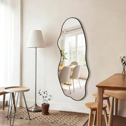 65.7"x24" Irregular Full Length Mirror, Abstract Wall Mirror - color: Black Asymmetrical