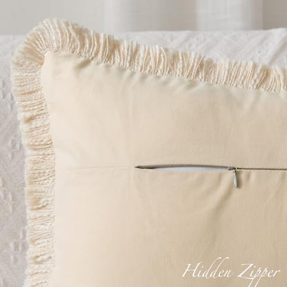 100% Cotton 14x36 Inch Lumbar Pillow Cover with Fringe 1 Pack, Beige - color: A-beige, size: 36" x 14" (Pack of 1)